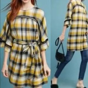 Anthropologie Maeve Yellow Black Plaid Kimono Tunic Dress